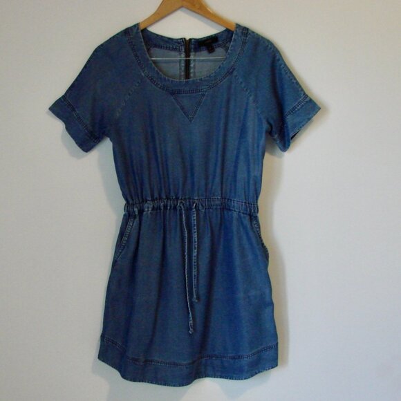 J. Crew Chambray Denim Dress Blue Preppy Tencel Short Sleeve Mini Size Small - Picture 4 of 16